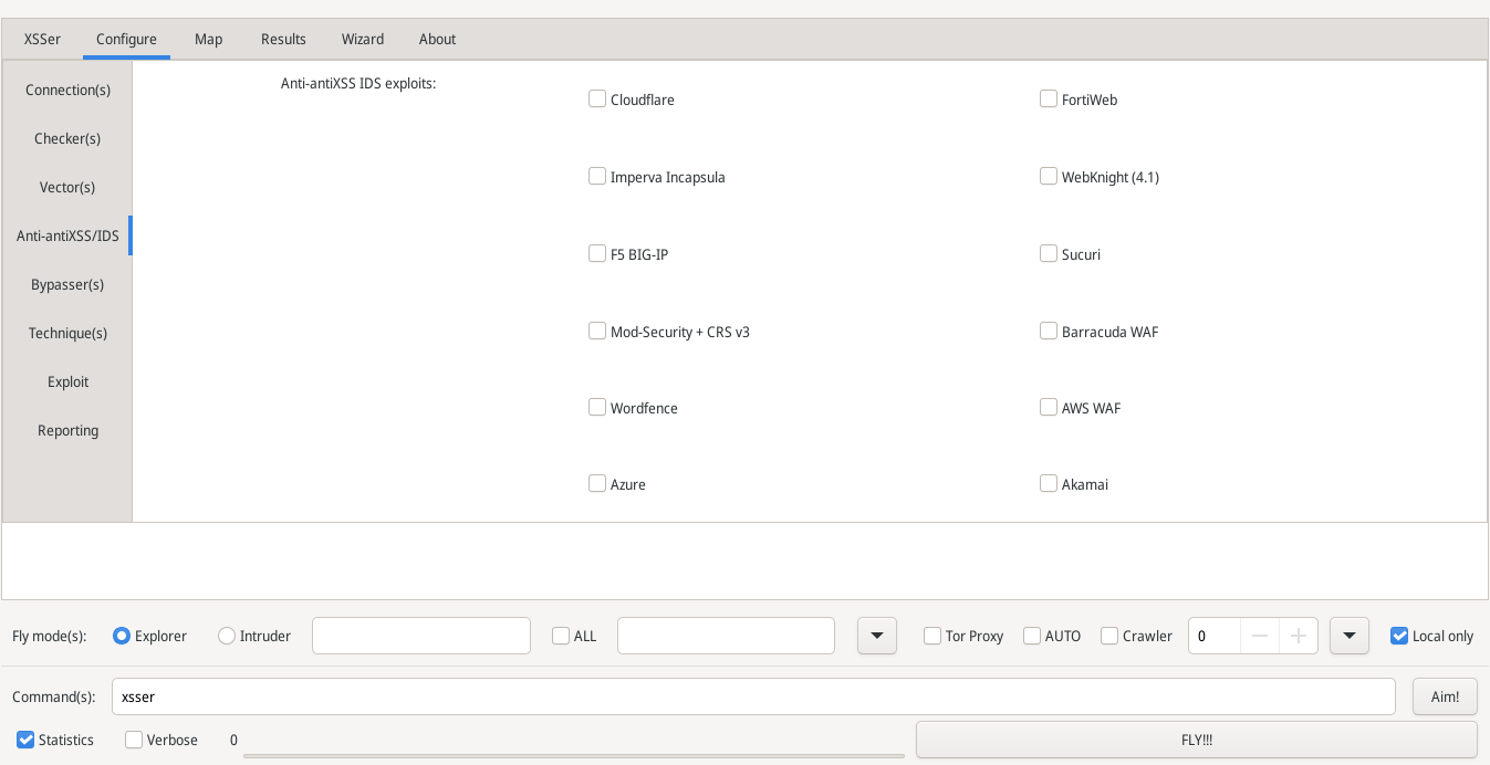 XSSer GUI - Anti-antiXSS/IDS WAF Bypassers XSSer